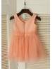 Peach Pink Sequin Tulle Knee Length Flower Girl Dress